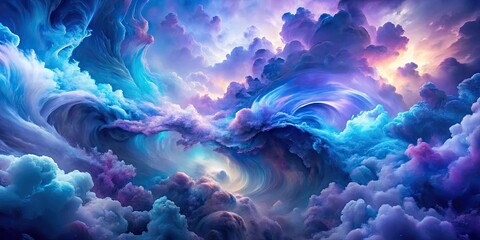 Obraz premium Vibrant, high-resolution 4K abstract background featuring swirling, iridescent clouds of blue, purple, and silver hues, perfect for digital displays and visual applications.