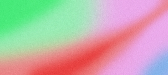 Abstract blurred grainy gradient background with a smooth blend of green, red and purple colors