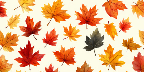 Fototapeta premium Autumn Leaves Seamless Pattern on Plain Background