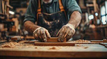 Talented carpenter carefully assembling and finishing a custom wood desk, their woodworking artistry shining through