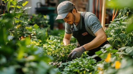 Dedicated landscaper expertly pruning and shaping a lush garden, their green thumb and horticultural knowledge evident