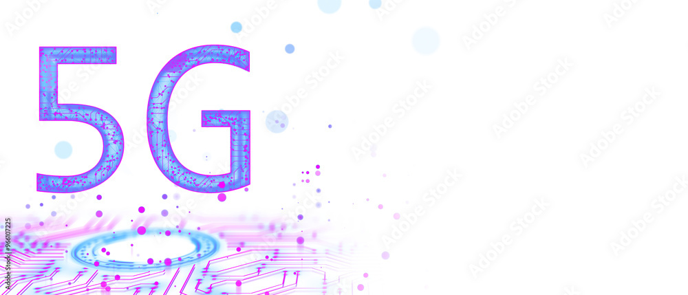 Aufkleber 5g digital symbol with neon circuitry connections on a clean white background. concept of modern tec