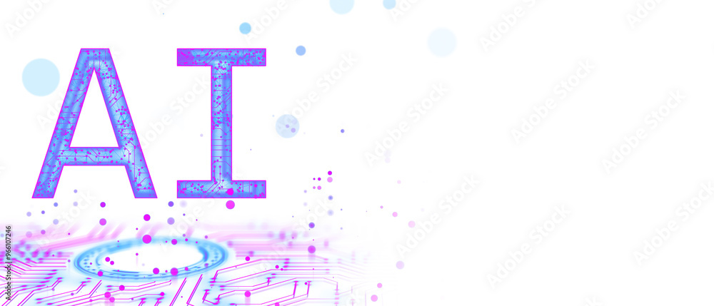 Aufkleber ai letters with blue neon circuit design and holographic effects on a white background, representing