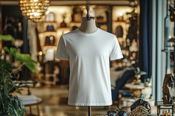Fototapeta premium Tshirt on stylish mannequin in boutique background created with Generative AI