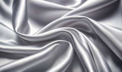 Fototapeta premium Silver satin fabric drapes and folds in soft, elegant waves
