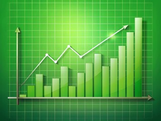 Fototapeta premium A vibrant green bar chart representing growth and progress in data visualization, featuring ascending values and a dynamic trend line.