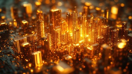 Obraz premium A futuristic city built on a foundation of gold bars, represent savings, financial planning, or the concept of money growing