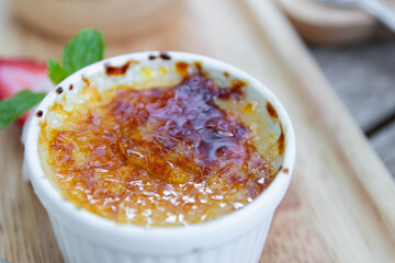 Delicious creme brulee with a crispy caramelized top.