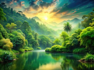 Fototapeta premium Vibrant Gradient Background In Lush Green Hues Evokes The Tranquility Of Nature And Conveys A Serene Ambiance.