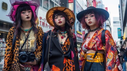Naklejka premium group of stylish young Japanese women looking at the camera