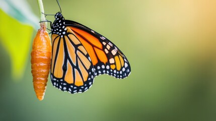 Fototapeta premium Butterfly emerging from a chrysalis, representing transformation and new beginnings