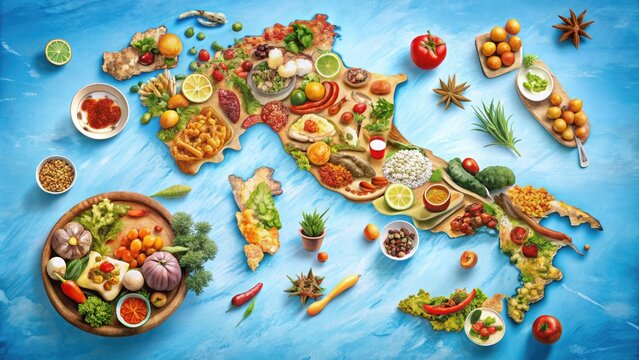 Vibrant Map Of Italy Illustrated With Traditional Regional Dishes, Showcasing The Diverse Culinary Heritage Of Each Region.
