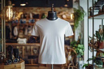 Fototapeta premium Tshirt on stylish mannequin in boutique background created with Generative AI