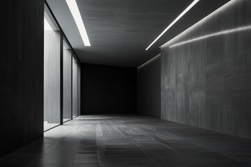 Dark interior details with bright lights, luxury dark house interior 