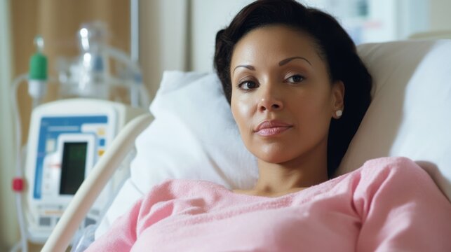 Woman relaxing at home while receiving peritoneal dialysis, medical device nearby, [chronic kidney disease], [home dialysis treatment]