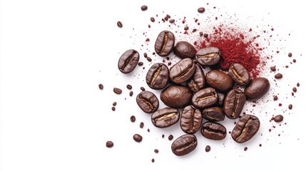 Obraz premium Coffee beans and red rash symbol, representing allergy, detailed vector art, isolated on white background