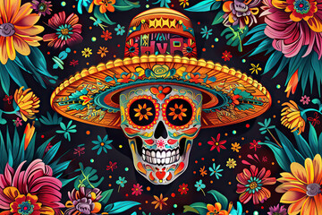 Fototapeta premium Beautiful greeting card with bright holiday composition for happy to joy celebrate dia de muertos