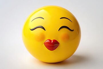 Fototapeta premium Vibrant yellow smiley face with puckered lips and closed eyes, conveying affection and playfulness, perfect for expressing a lighthearted and romantic kiss.