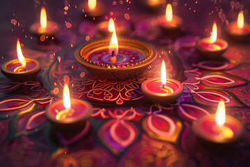 Beautiful greeting card with bright holiday composition for happy and celebrate Diwali