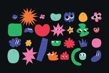 Set Cute Emotion Colored Shapes Graphics Elements 