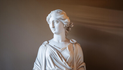 Naklejka premium Statue of Woman Standing in a Room and Copy Space