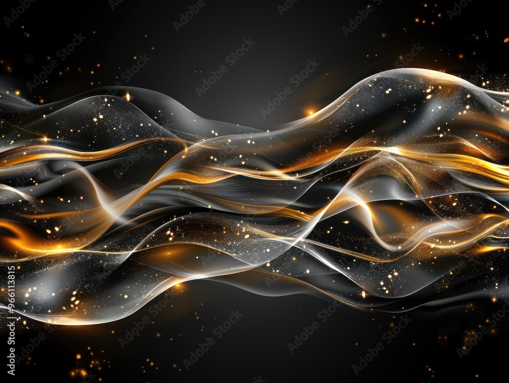 Poster abstract black and gold waves create a stunning visual display of flowing elegance and dynamic movem