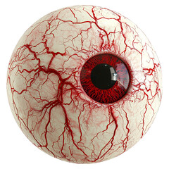 red bloodshot eyeball with visible veins and black pupil isolated on png transparent background