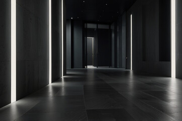 Dark interior details with bright lights, luxury dark house interior 