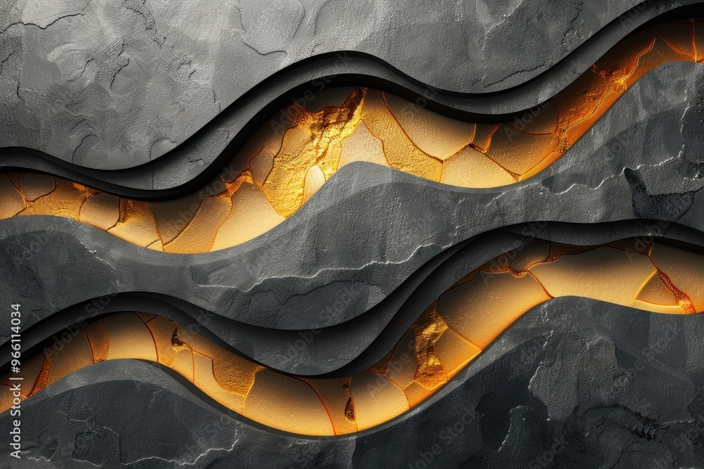 Poster an abstract composition featuring flowing black and gold lines on a textured background