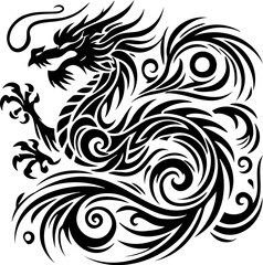 Fototapeta premium Unveil a stylized vector symbolic tribal dragon, ideal for digital and decorative arts