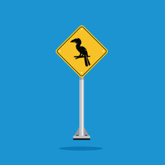 road sign icon, horn bird crossing on yellow rhombus. board.suitable for poster use and web icon