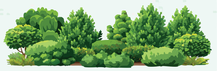 Obraz premium Lush green bushes and trees forming a forest bordering a dirt path-