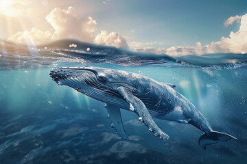 Fototapeta premium Fantastically beautiful majestic huge whale in ocean