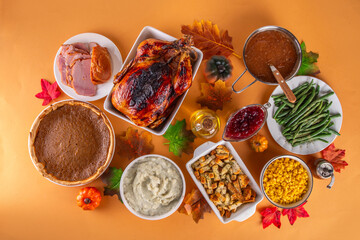 Thanksgiving dinner or lunch foods table