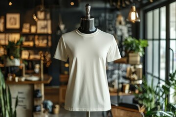 Fototapeta premium Tshirt on stylish mannequin in boutique background created with Generative AI