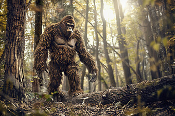 Huge fantasy yeti character in beautiful outdoor nature background