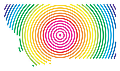 Symbol Map of the State Montana (United States of America) showing the state with concentric circles in rainbow colors like a shooting target