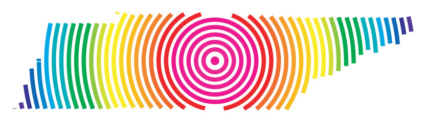 Symbol Map of the State Tennessee (United States of America) showing the state with concentric circles in rainbow colors like a shooting target