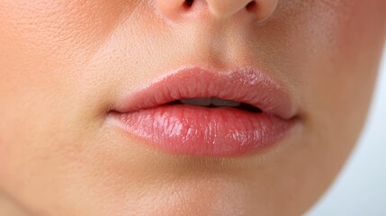 Obraz premium Close Up of Woman s Lips with Glossy Lip Product