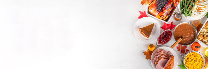 Thanksgiving dinner or lunch foods table