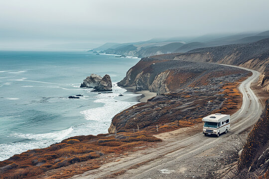 Holiday trip on large family motorhome for holiday in beautiful nature