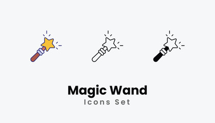 Magic Wand Icons thin line and glyph vector icon stock illustration