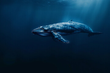 Fantastically beautiful majestic huge whale in ocean