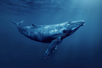 Fantastically beautiful majestic huge whale in ocean