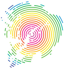 Symbol Map of the County Hordaland (Norway) showing the territory with concentric circles in rainbow colors like a shooting target