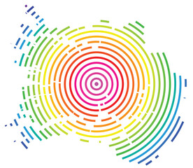 Symbol Map of the County Sogn og Fjordane (Norway) showing the territory with concentric circles in rainbow colors like a shooting target