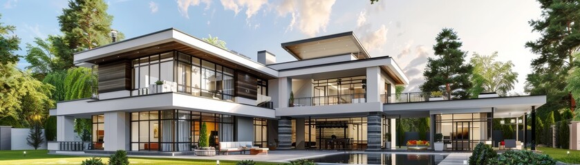 Fototapeta premium Modern Luxury Home with Pool and Terrace