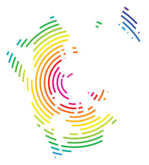 Symbol Map of the Unitary Authority Auckland (New Zealand) showing the territory with concentric circles in rainbow colors like a shooting target