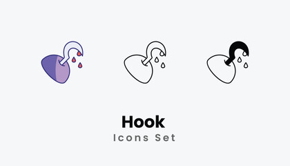 Hook Icons thin line and glyph vector icon stock illustration