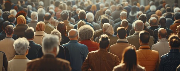 Obraz premium A diverse crowd of people gathered under a warm light, each person reflecting different emotions and perspectives.